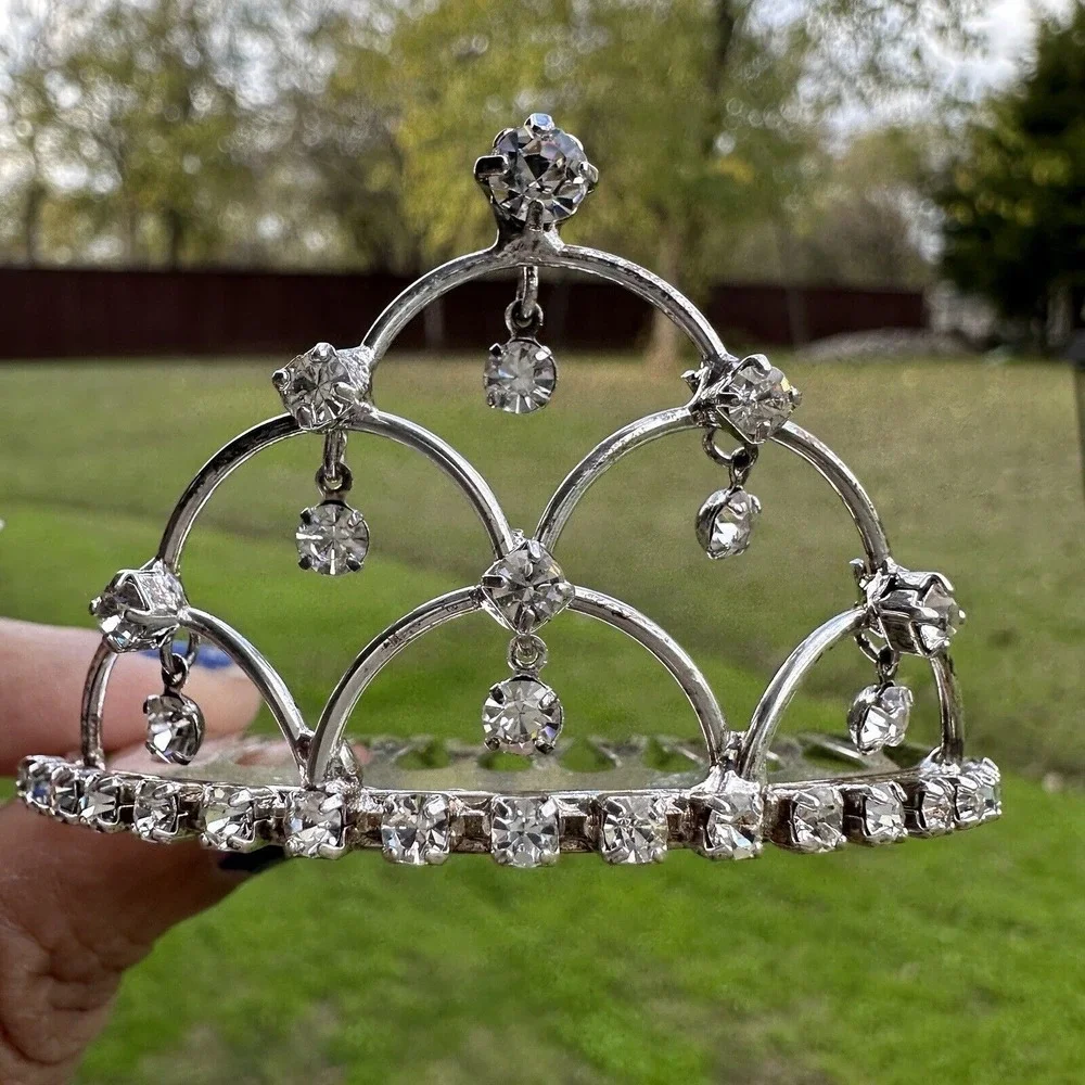 Tiara Crown Hair Clip Rhinestones Silver Tone Weeding Princess‎ Party